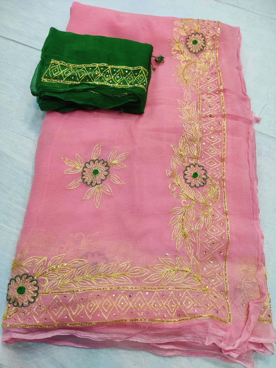 Pure Chiffon Rajputi kasab work saree With Blouse thecotlin