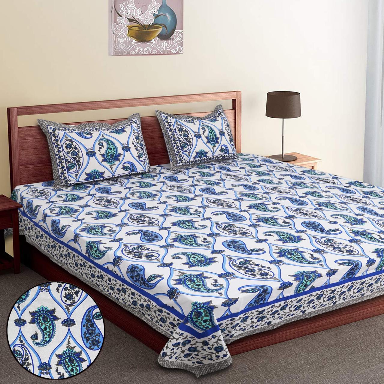 Pure cotton double bedsheet with pillow cover hotsell