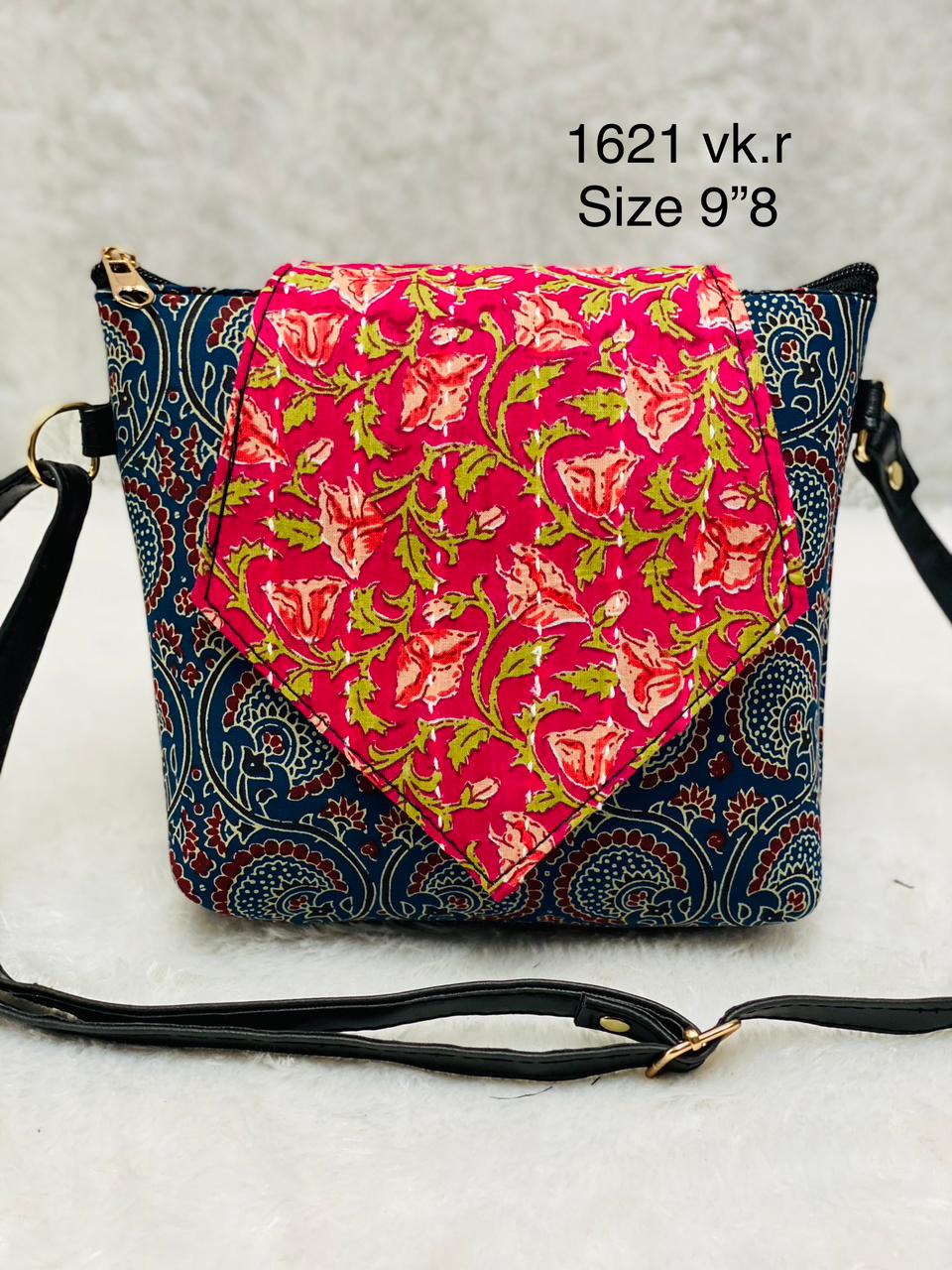 Hand Block Print Designer Sling Bag with Single partition thecotlin