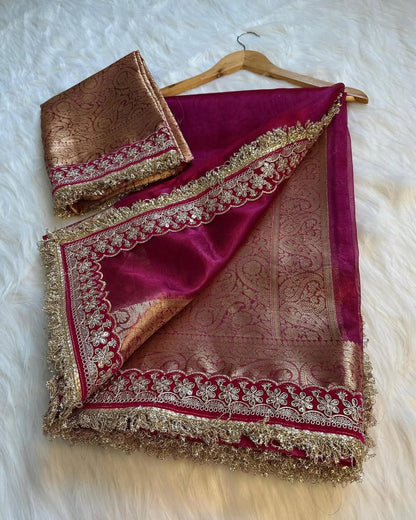 Banarasi Glass tissue silk saree with  lace work