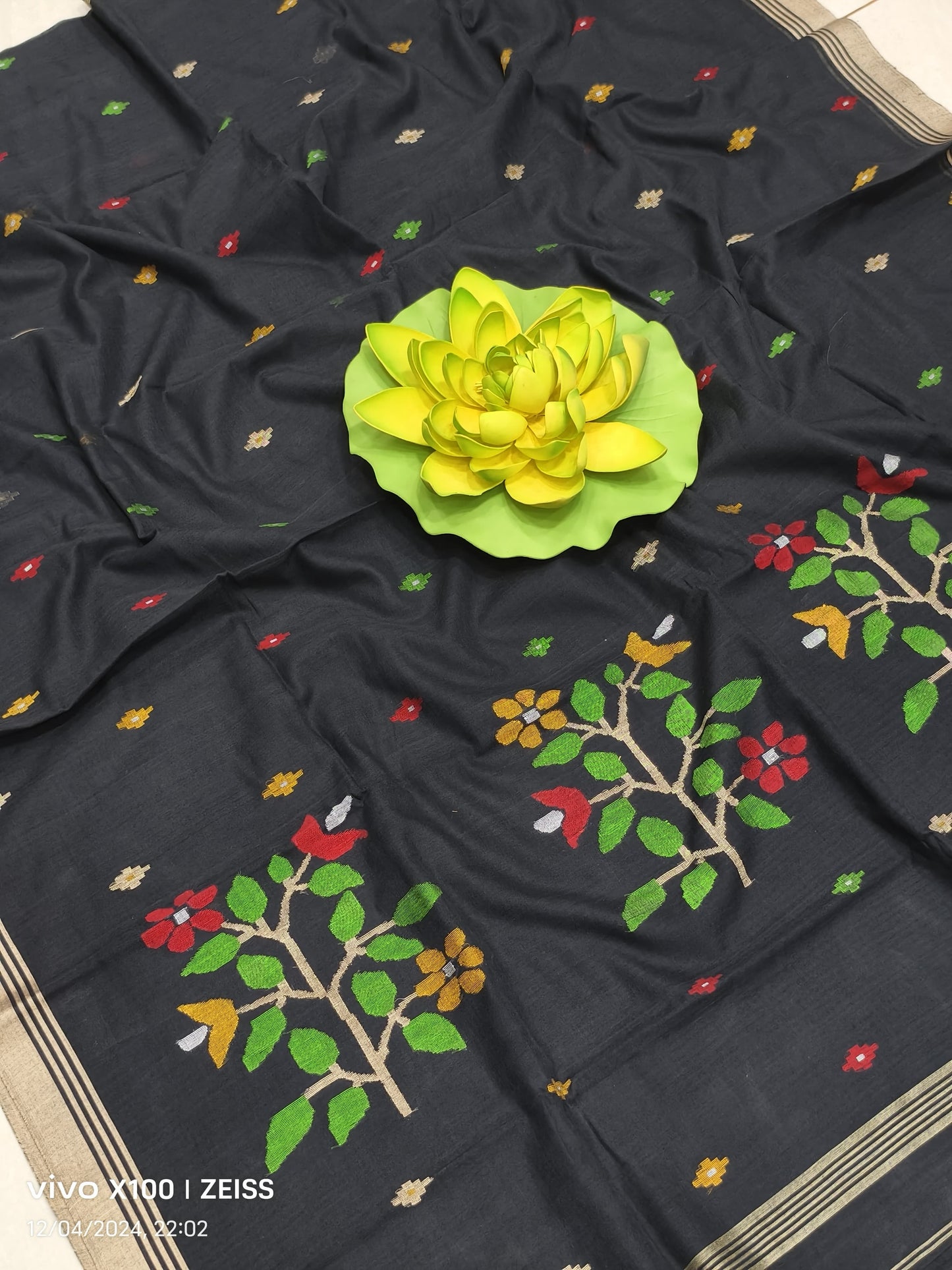 Pure Cotton needle work jamdani Saree without Blouse