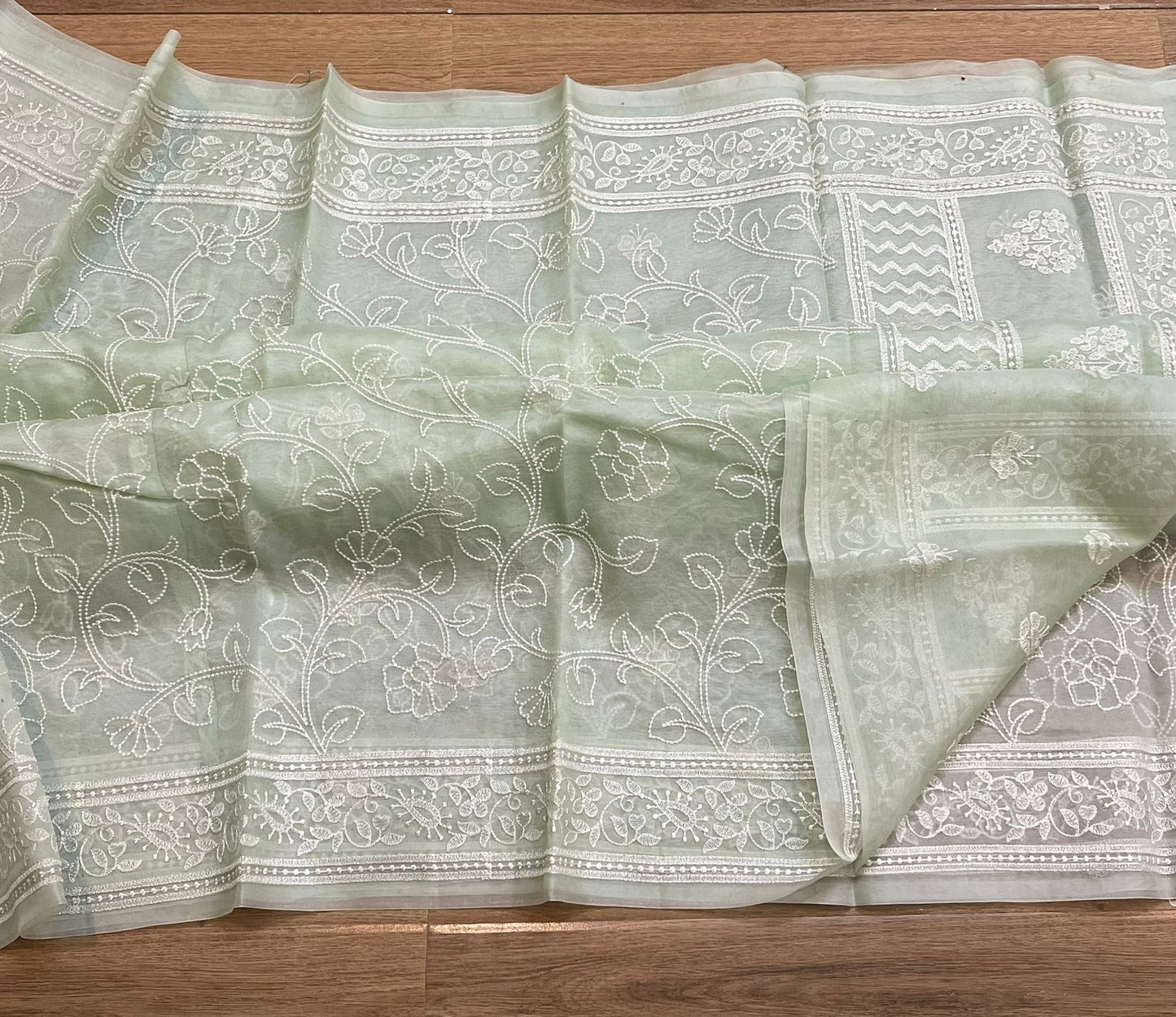 Pure organza silk chikankari work  saree with blouse