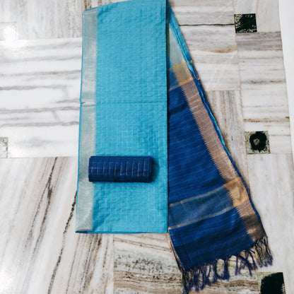 Pure Cotton Silk Mangalagiri  Saree With  Blouse .