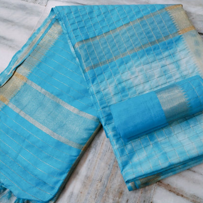 Pure Cotton Silk Mangalagiri  Saree With  Blouse .