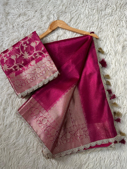 Banarasi Tissue Silk  Heavy Lace Saree With Blouse