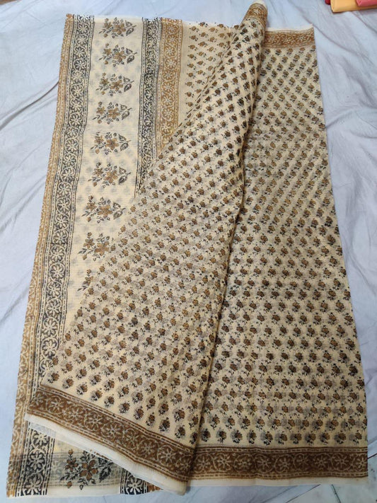 Beautiful Kota Cotton 3D Block Print Work Saree