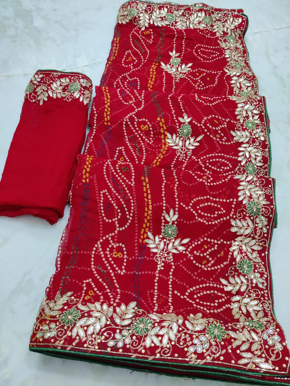 BT-18 DESIGNER DOLA SILK WITH FOIL PRINT HEAVY GOTA PATTI WORK SAREE