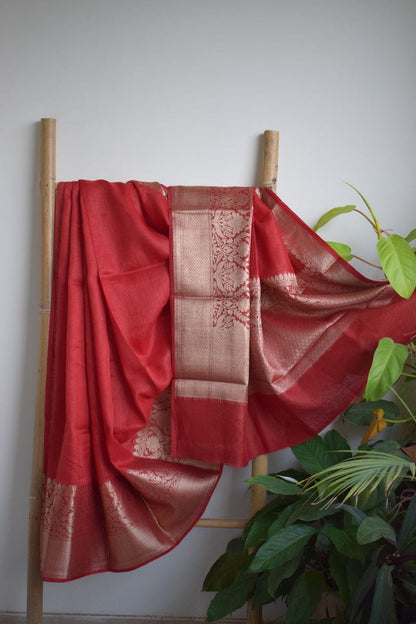 Pure Banarasi Linen Silk Border Saree With Blouse