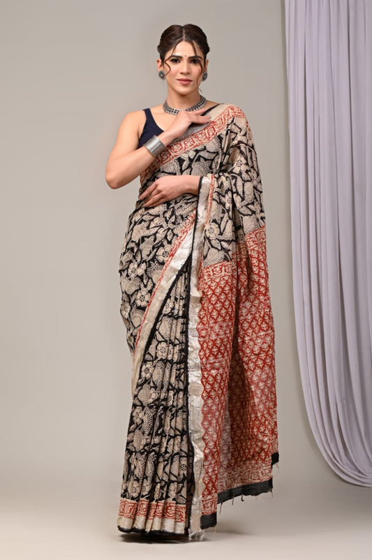 Traditional Hand-block Print Chanderi Silk Saree