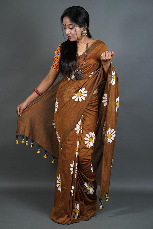 Pure  Handloom Khaddi Cotton Saree  With    Running  Blouse