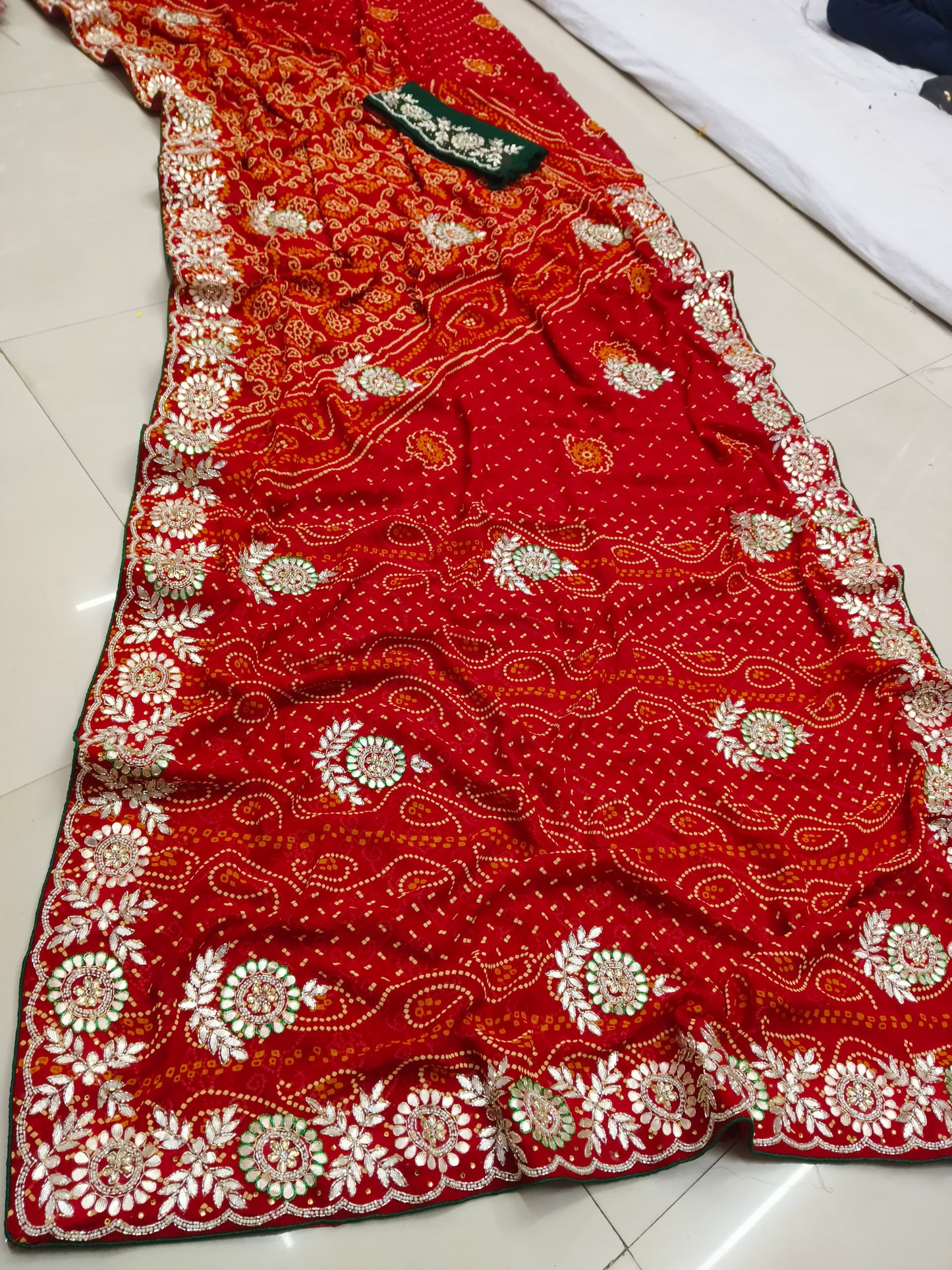 Pure georgette  Bandhej gota patti saree