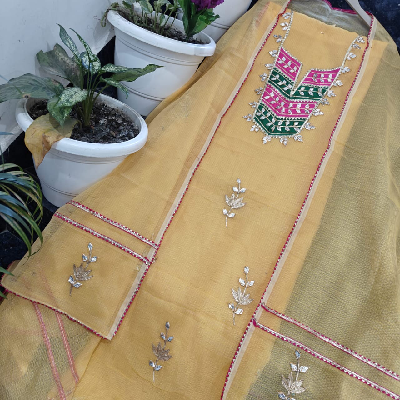 Beautiful Gota Patti Work Kota doria Unstitched Suit