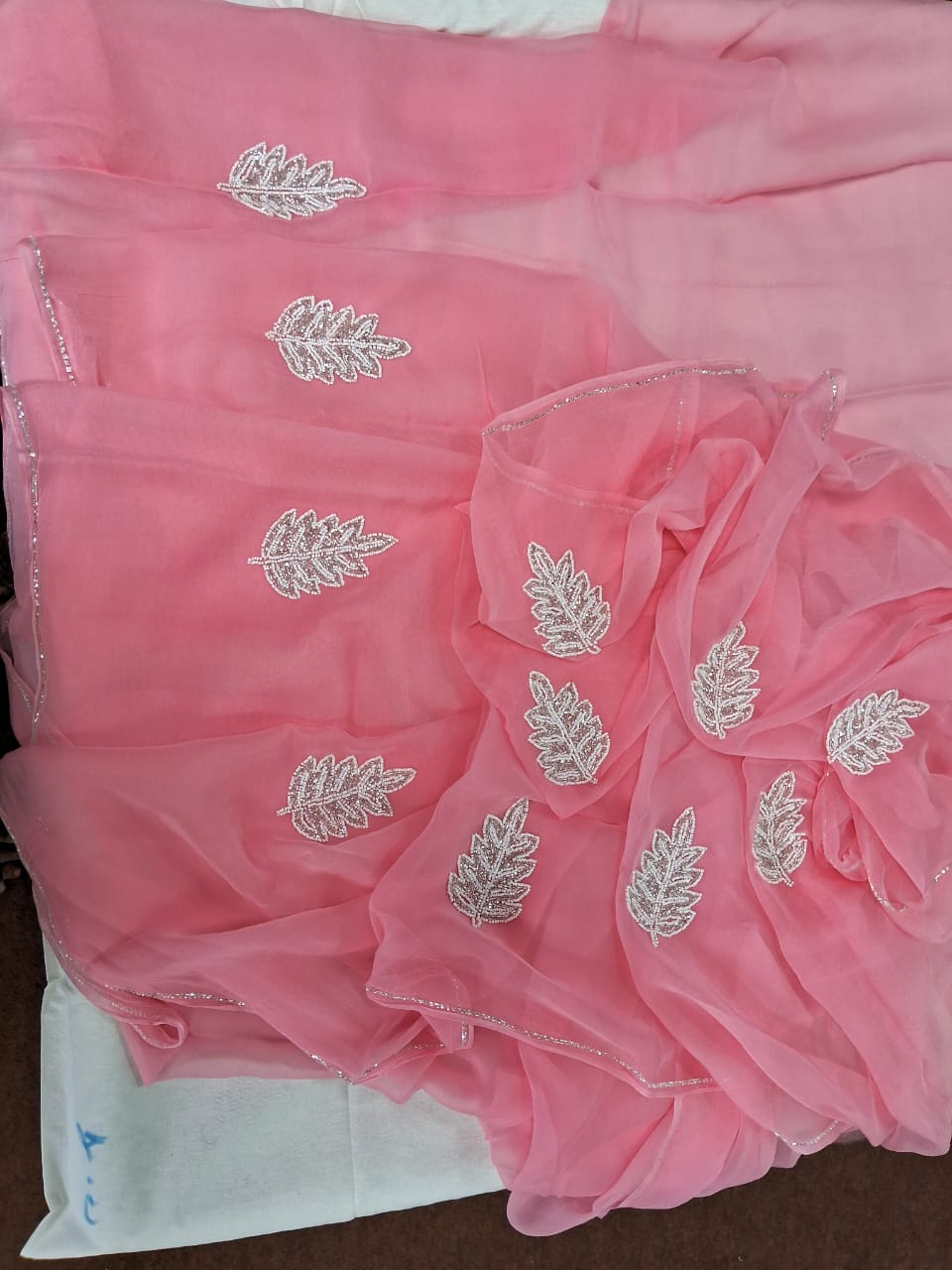 Pink color  Leaf motif design pure jaipuri Chiffon Saree