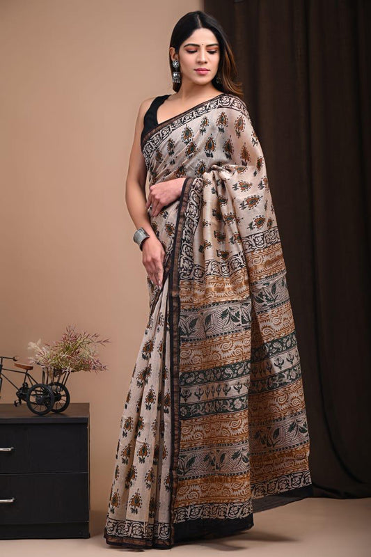 Traditional Hand-block Print Chanderi Silk Saree