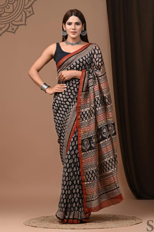 Traditional Hand-block Print Chanderi Silk Saree