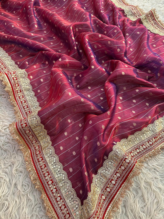 Banarasi Tissue Silk  Heavy Lace Saree With Blouse