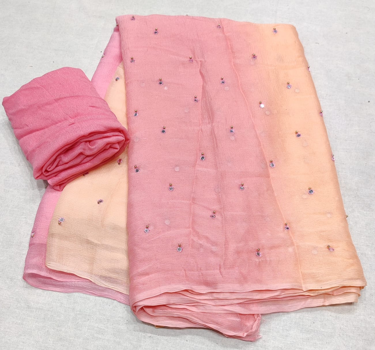 Pure Chiffon Moti Patra Work All over Saree With Blouse