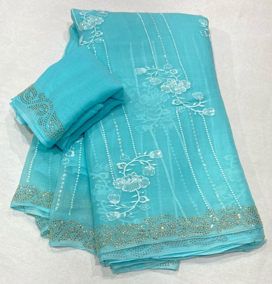 Pure Diamond Chiffon Saree With  Blouse