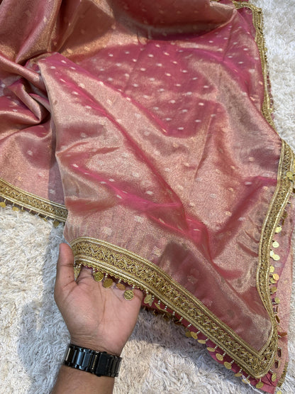 Banarasi Tissue Booti Silk Saree With Coin lace Hand Work