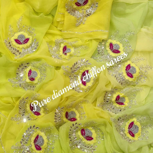 Designer Pure jaipuri Chiffon Saree with 15 Big Flower Motif