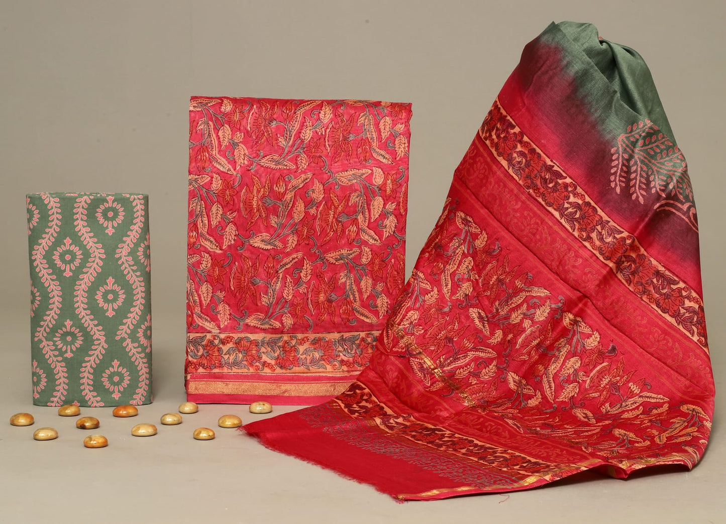 Hand Block Print Chanderi Silk Unstitched Suit