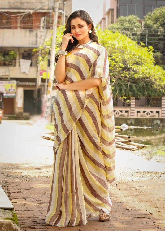 Pure  Linen Silk  Saree With Blouse