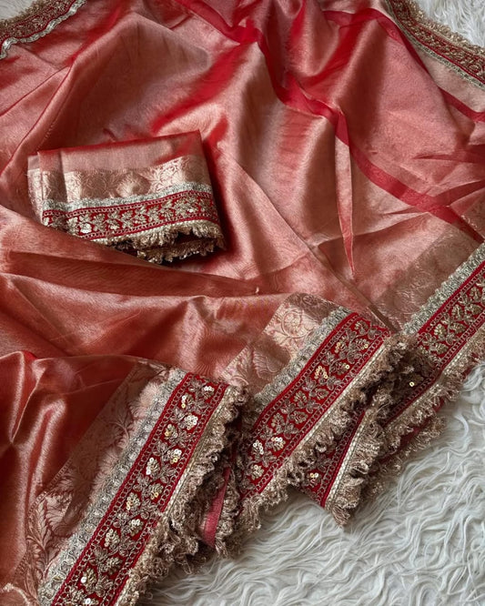 Banarasi Tissue Silk Saree With lace work border