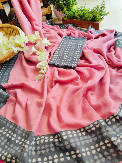 Beautiful Cotton Mulmul Saree With  blouse