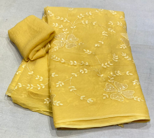 Pure Diamond Chiffon Saree With  Blouse.