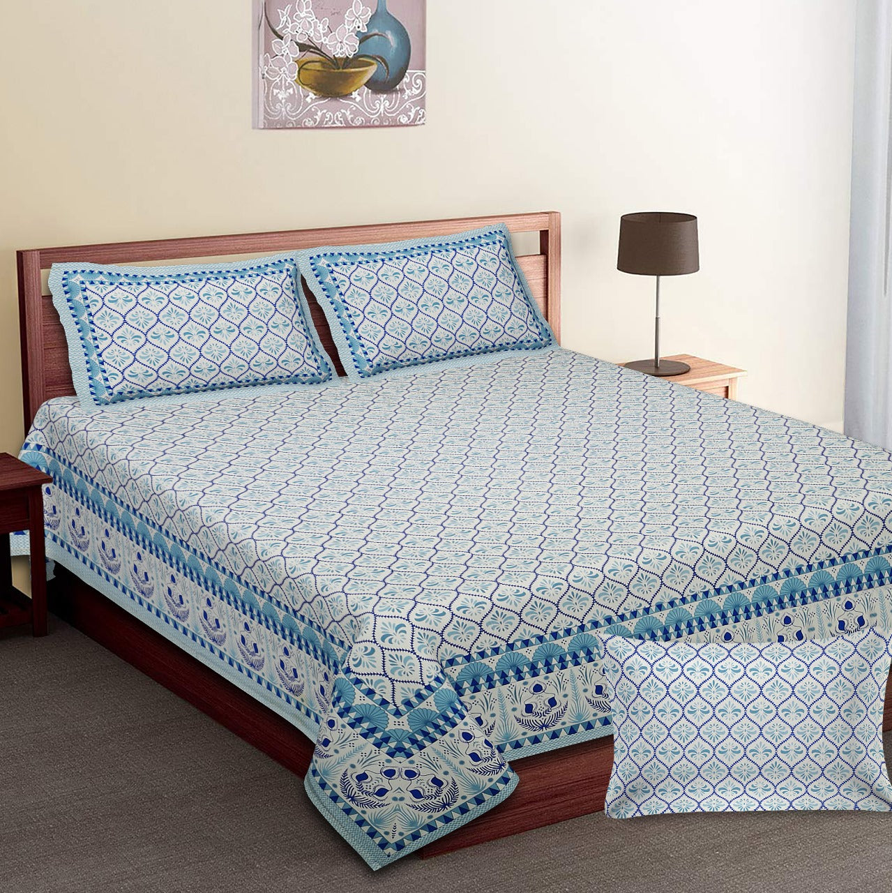 Pure Cotton Jumbo Size Double Bedsheet. ( 108X 108) with pillow covers