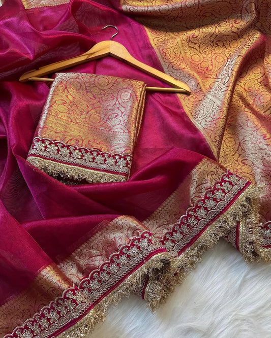 Banarasi Glass tissue silk saree with  lace work