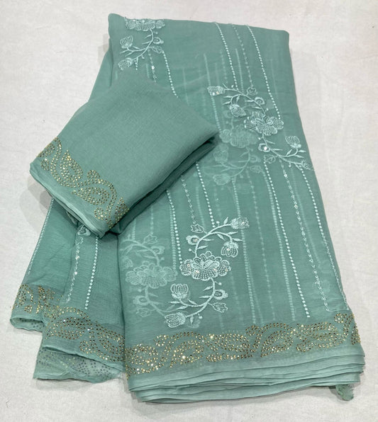 Pure Diamond Chiffon Saree With  Blouse