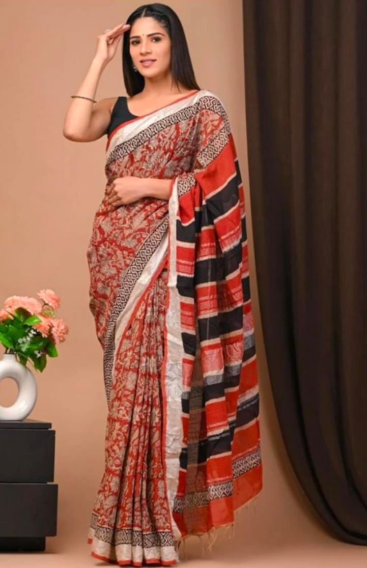 Traditional Hand-block Print Chanderi Silk Saree