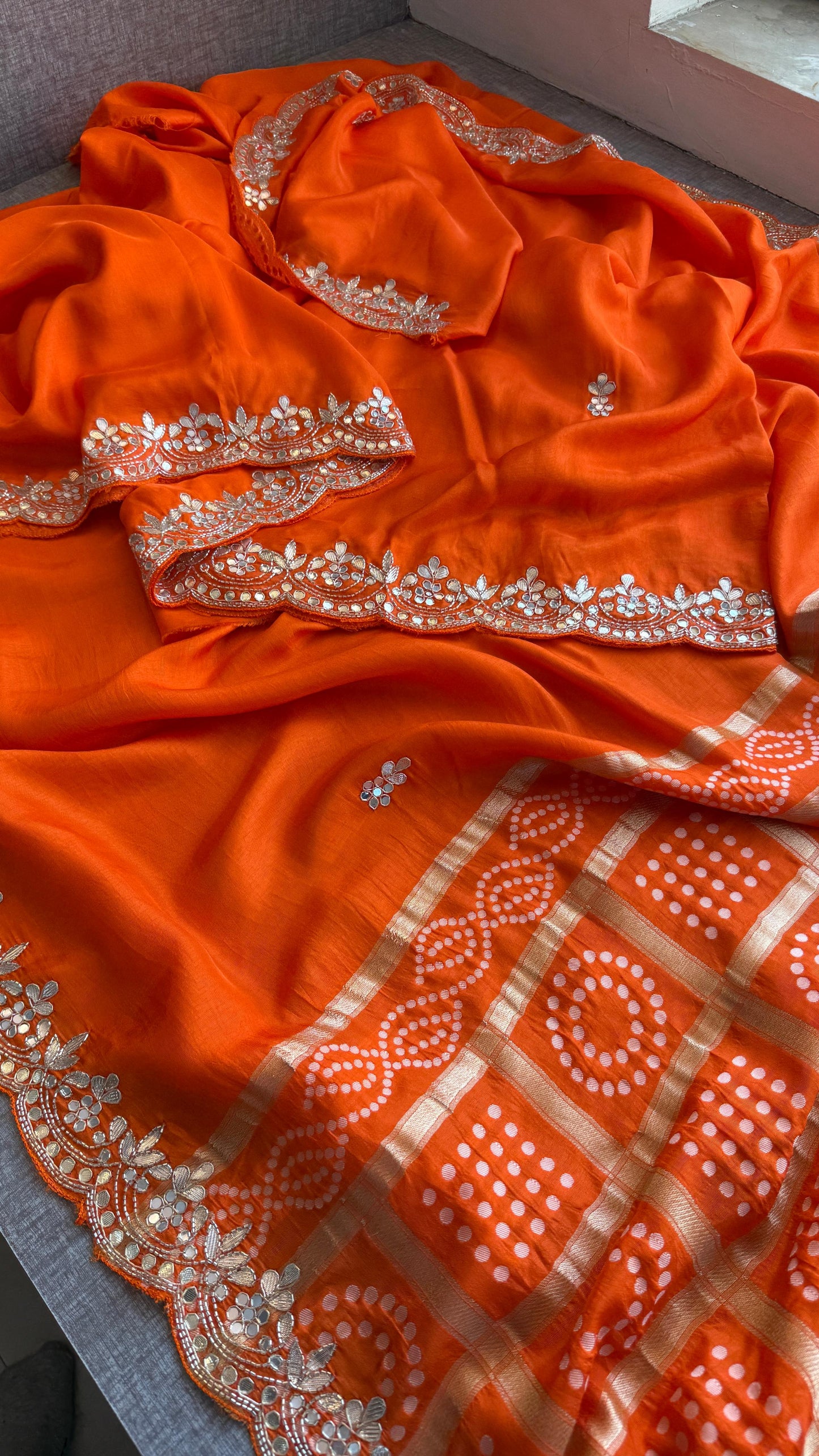 Pure Munga Silk Gotta Patti Work Saree With Blouse