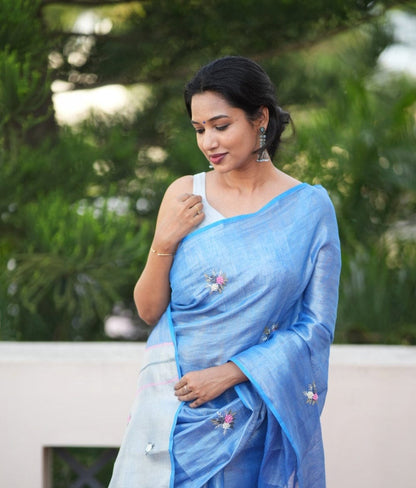 Pure Tissue Linen Saree With Handloom Perfection