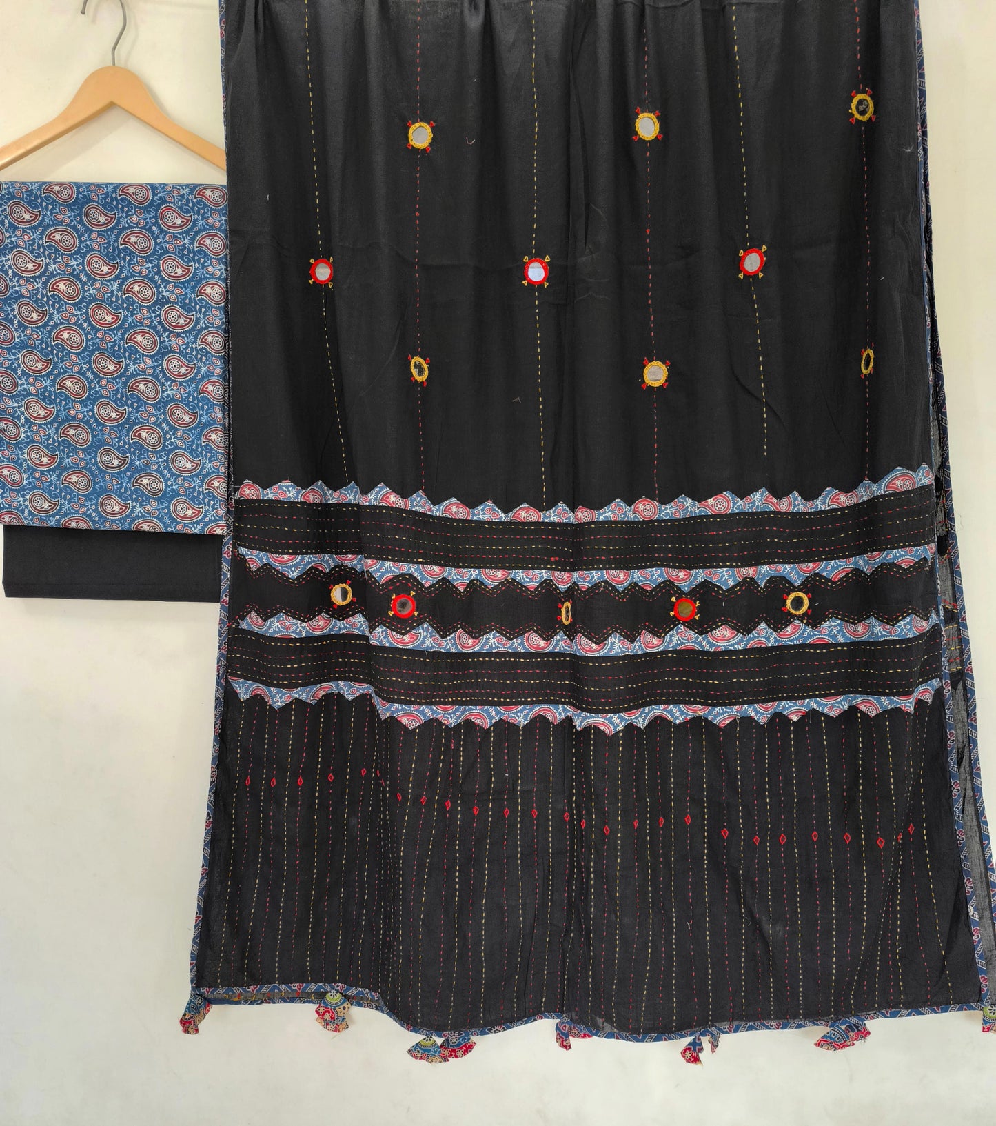 Ajrakh print cotton top With ajrakh mirror work  dupatta