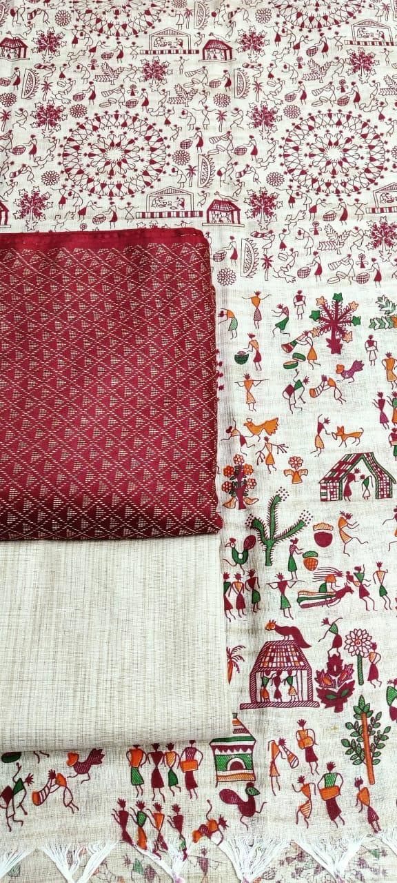 BHAGALPURI  KHADDI  KATAN MADHUBANI PRINT UNSTITCHED SUIT