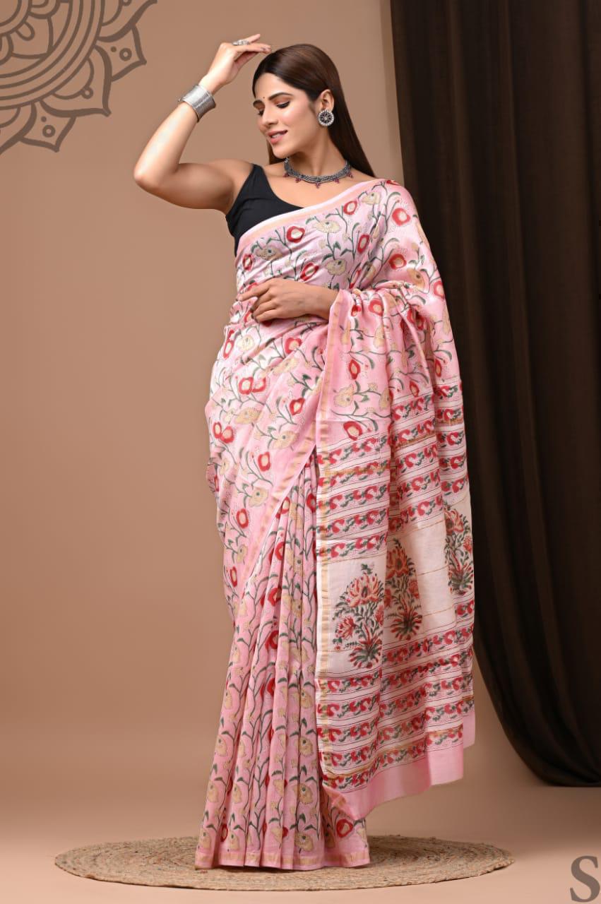 Traditional Hand-block Print Chanderi Silk Saree