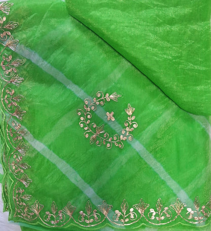 Pure Organza Gota Patti Handwork Saree With Contrast Blouse