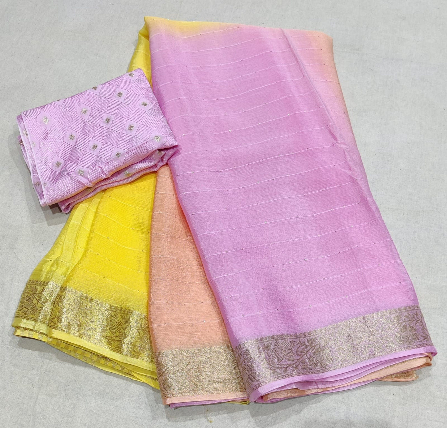 Pure chinon  chiffon with banarasi border beautiful saree