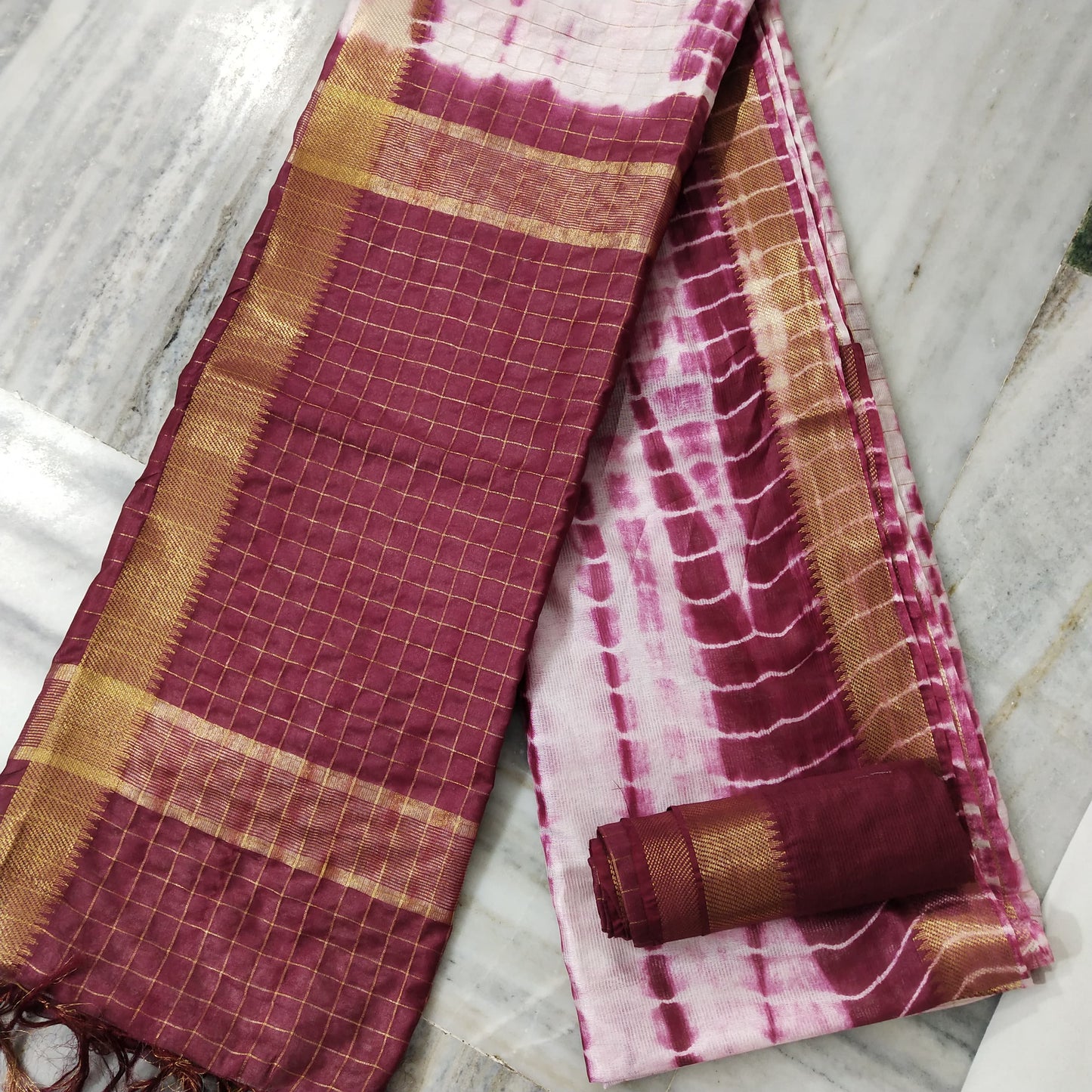 Pure Cotton Silk Mangalagiri  Saree With  Blouse .