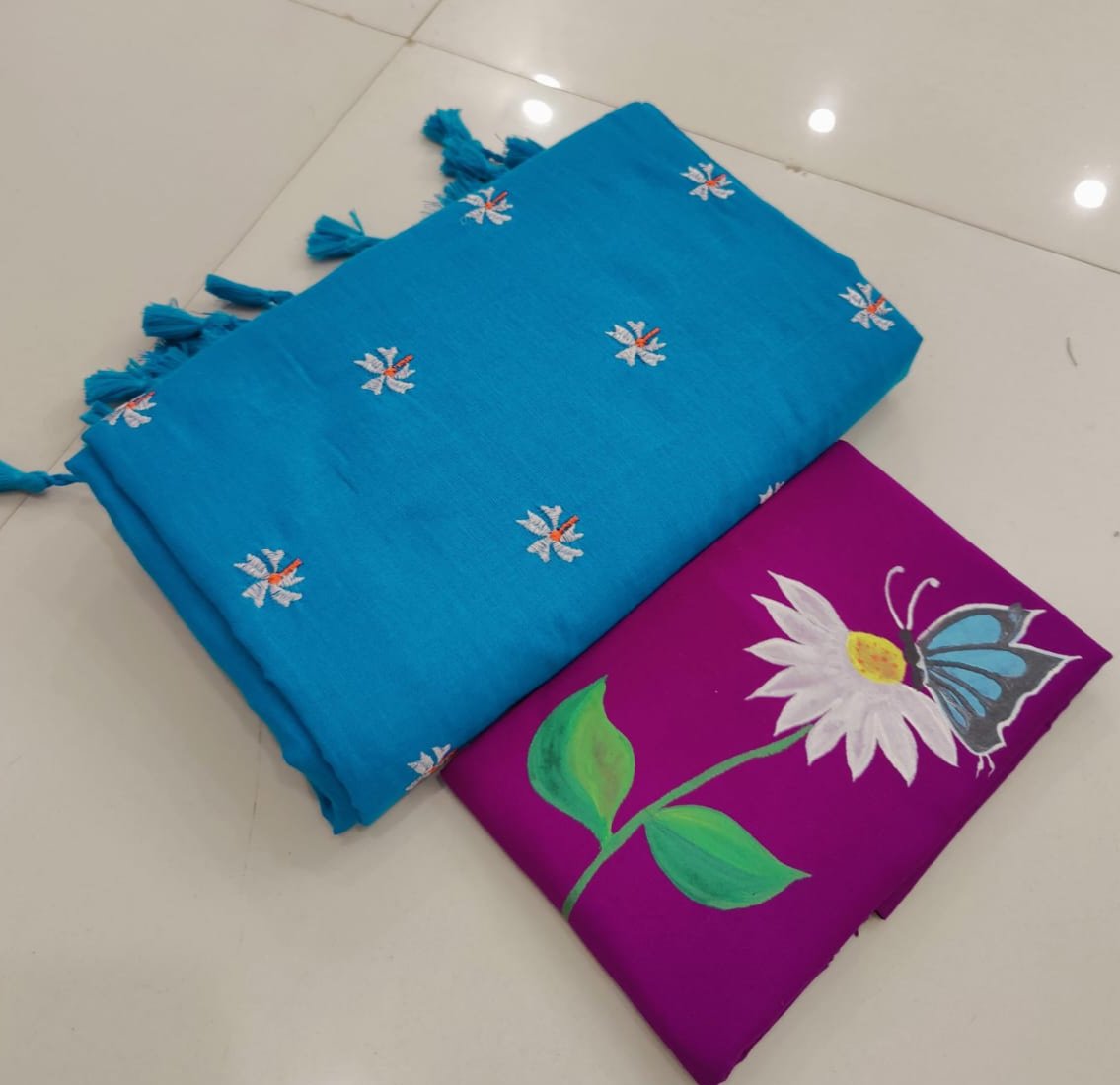 Pure  Khaddi Cotton Saree  With  Hand Printed  Blouse