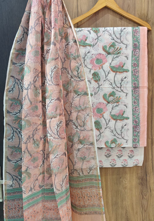 Pure Cotton Hand Block Print Suit With Kota Doriya Dupatta