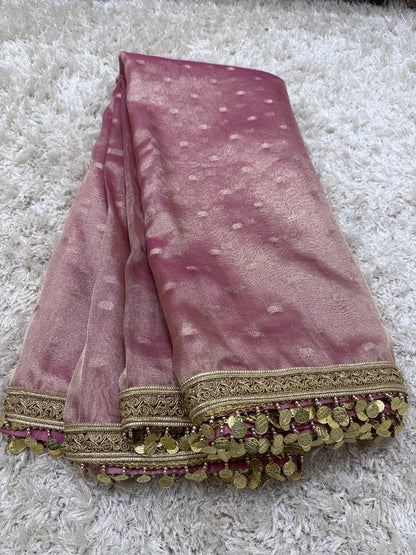 Banarasi Tissue Booti Silk Saree With Coin lace Hand Work