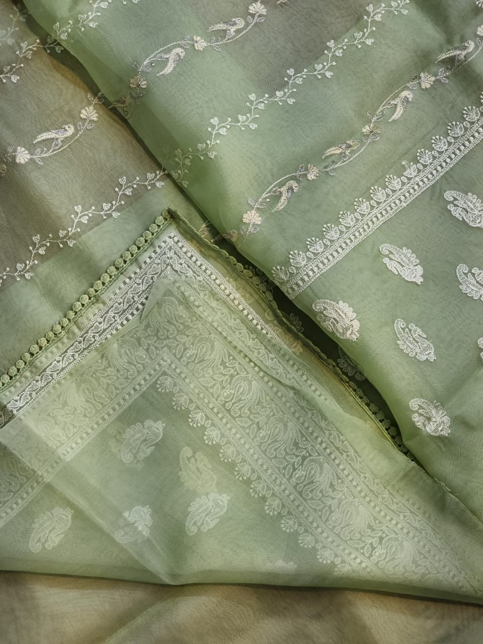 Pure organza silk embroidery  work  saree with blouse