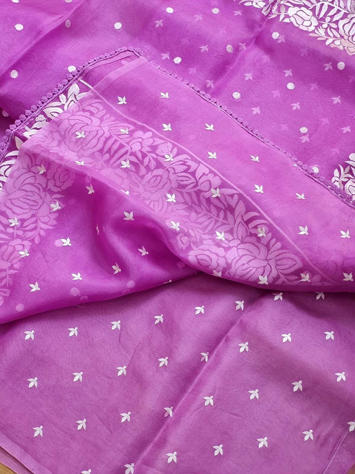 Pure Organza Silk  Parsi Embroidery Work Saree With Heavy Blouse