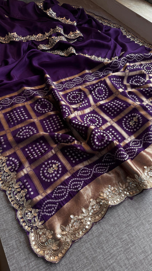 Pure Munga Silk Gotta Patti Work Saree With Blouse