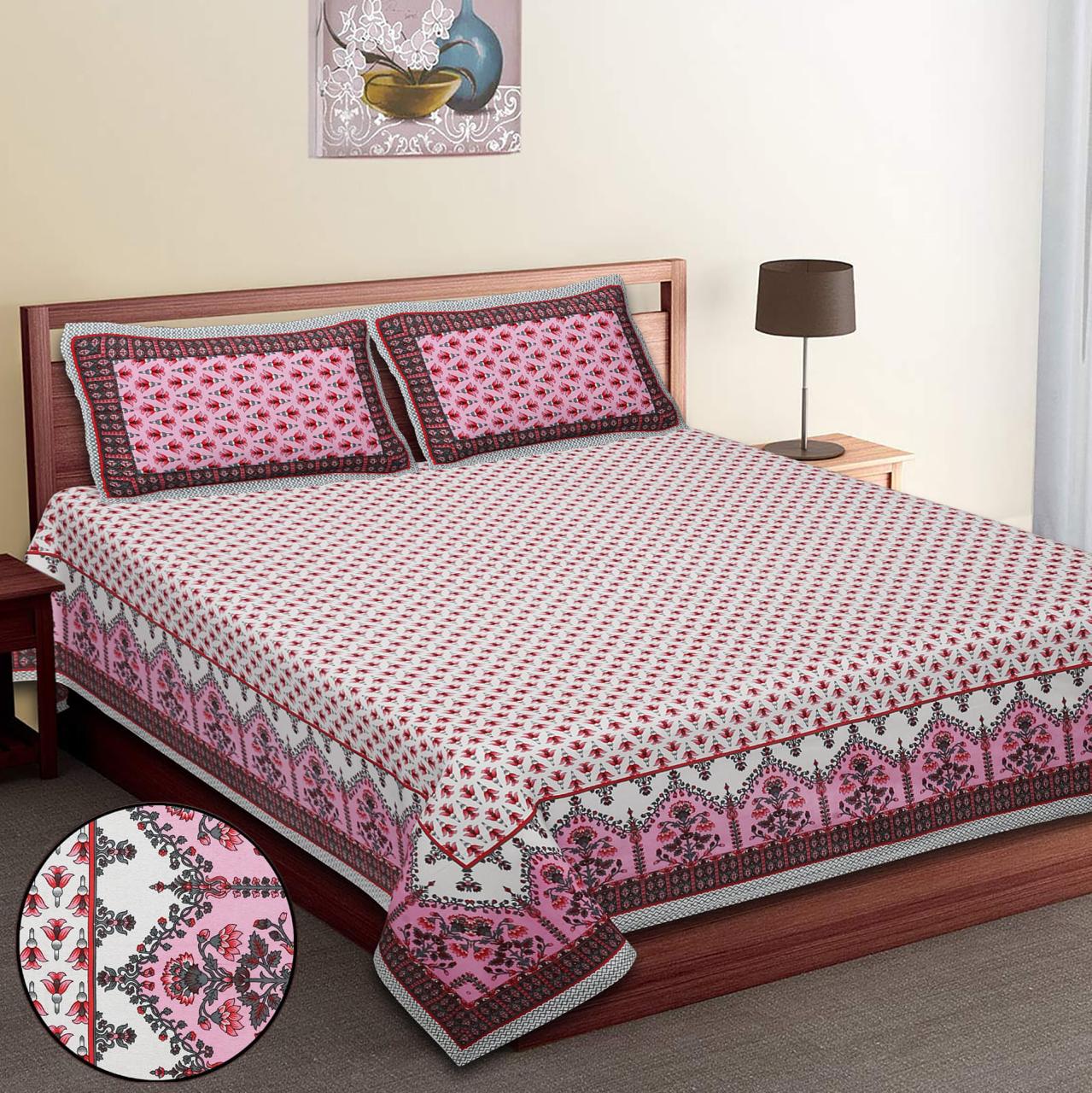 Pure Cotton Jumbo Size Double Bedsheet. ( 108X 108) with pillow covers