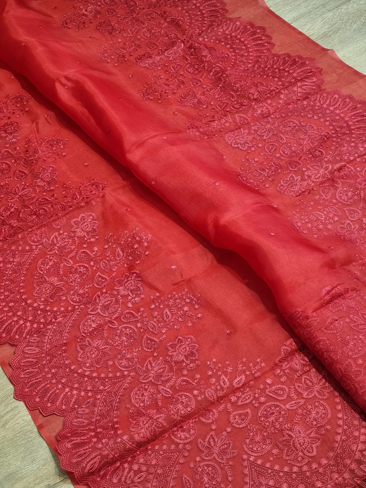 Pure organza silk embroidery  work  saree with heavy blouse