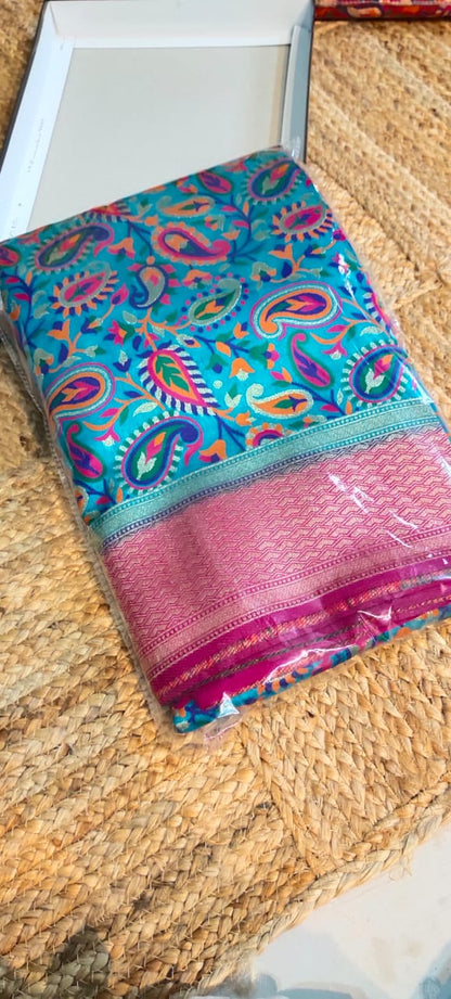 Sky blue Color Banarasi Handloom Silk Multi Meena Zari Work Saree